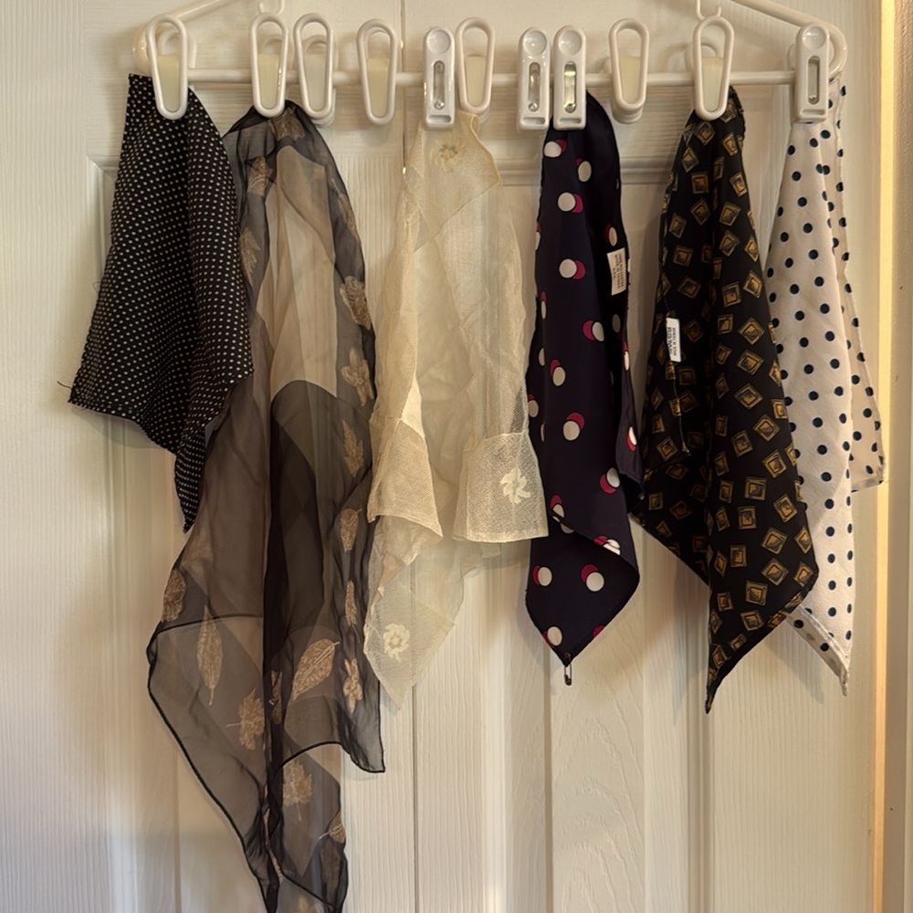 13 Elegant Multicolor Sheer neck & pocket Scarves Set 13 total - Picture 2 of 8